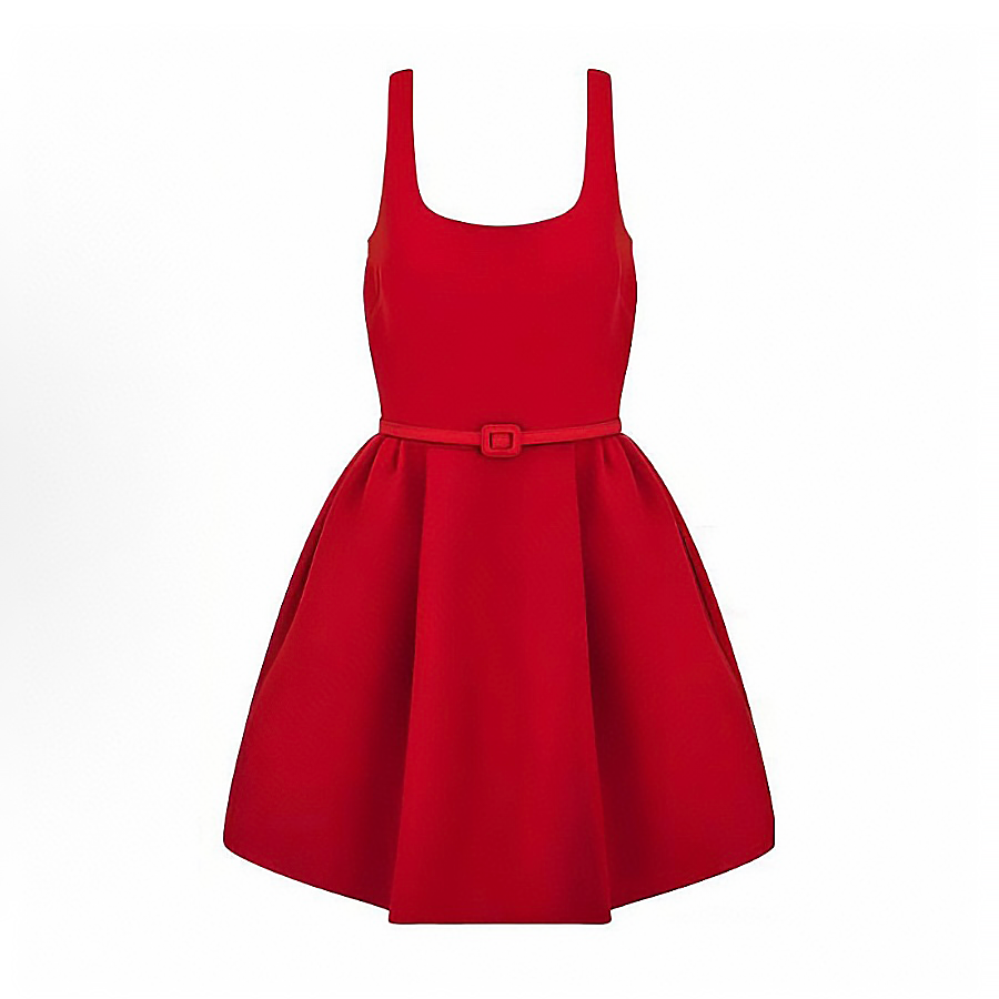Dior Women's Spring/Autumn Square Neck Silk And Wool Short Zipper Solid Color Belt Sleeveless Halter Dresses Ngvp #2158