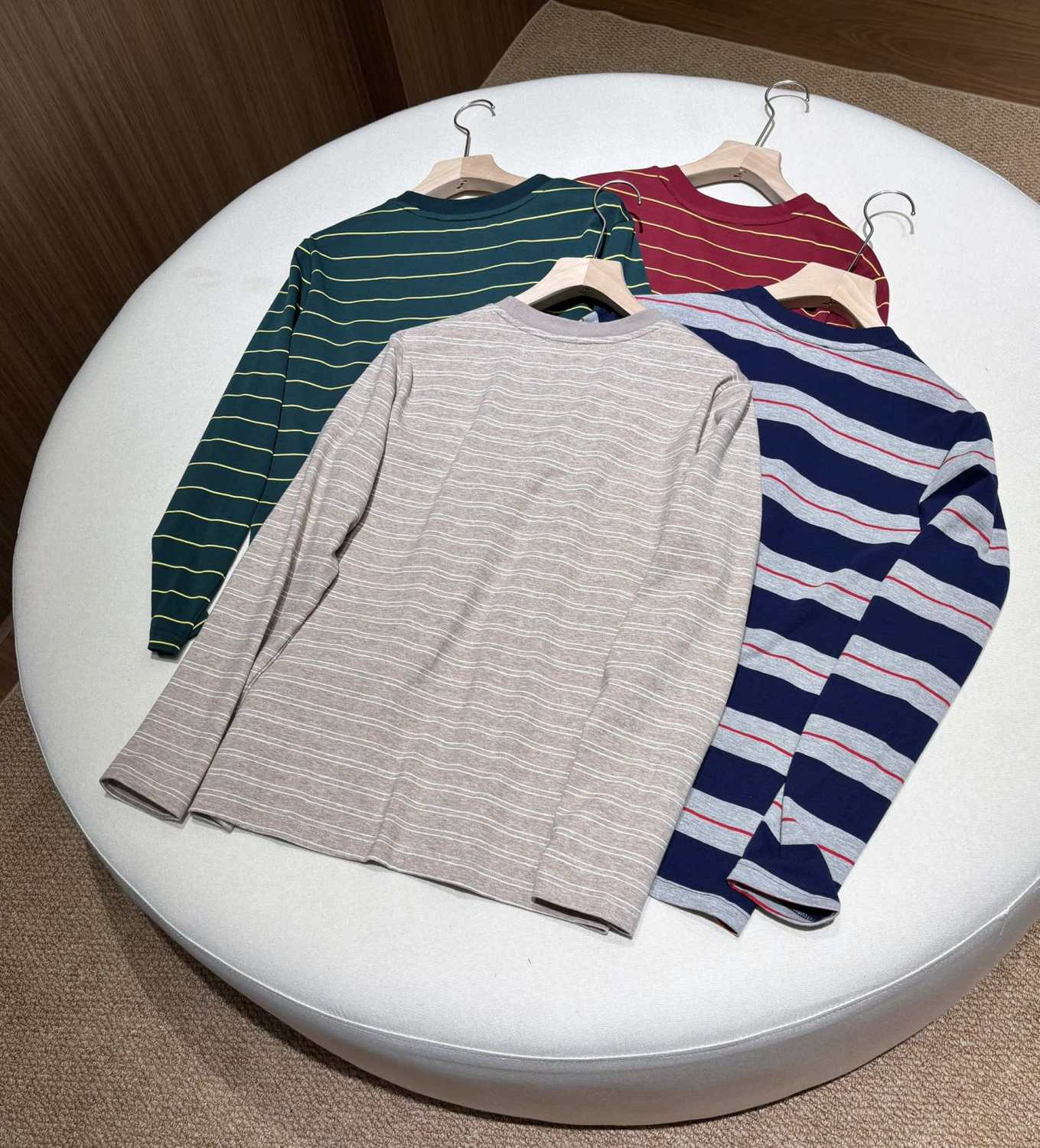 MiuMiu Women's Spring/Autumn Fashion Casual Cotton Plain Weave Knitted Striped Drop Shoulder Sleeve Round Neck Long Sleeve T-Shirt Top #78299