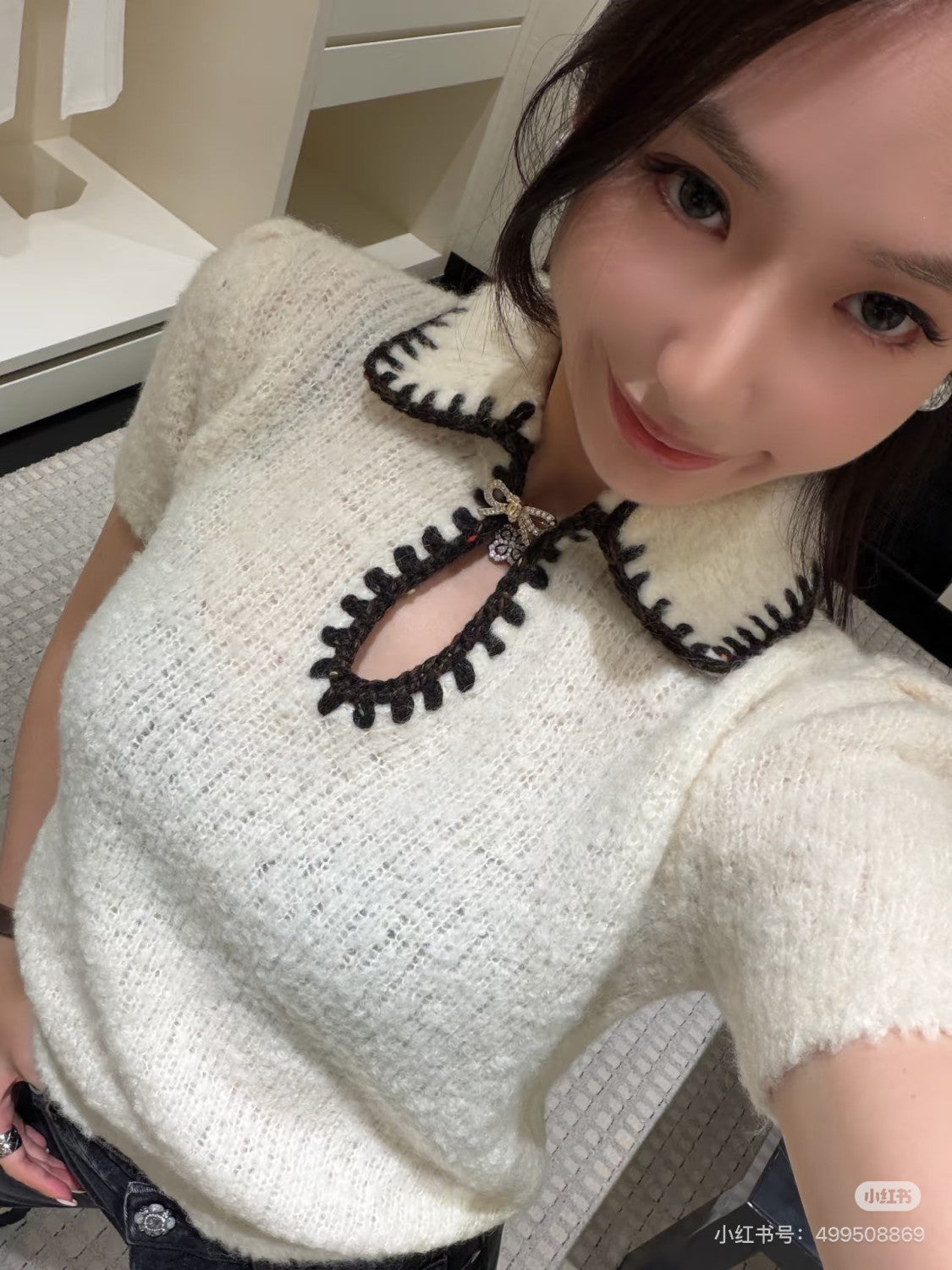 Chanel Top-Quality Version Short-sleeved Top Cashmere Alpaca White Brown #336577