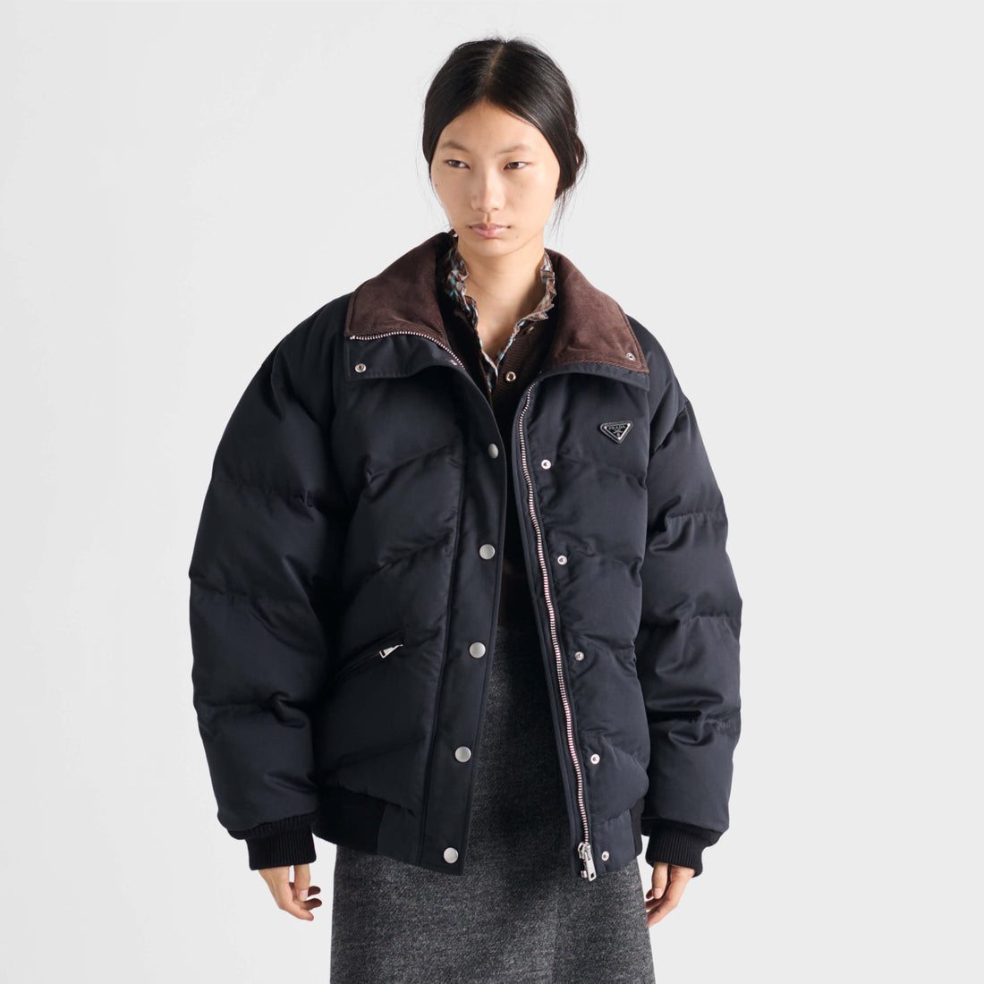 Prada Men's and Women's Winter Fashion Casual Triangle Logo Lapel Zipper Down Jacket #78618