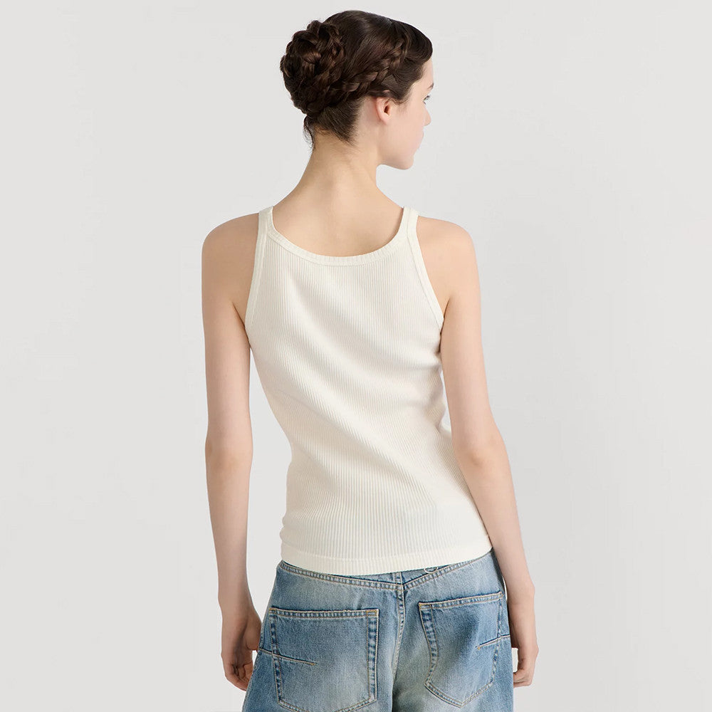 DIOR Tank Top Ecru Ribbed Cotton and Linen Jersey #376143