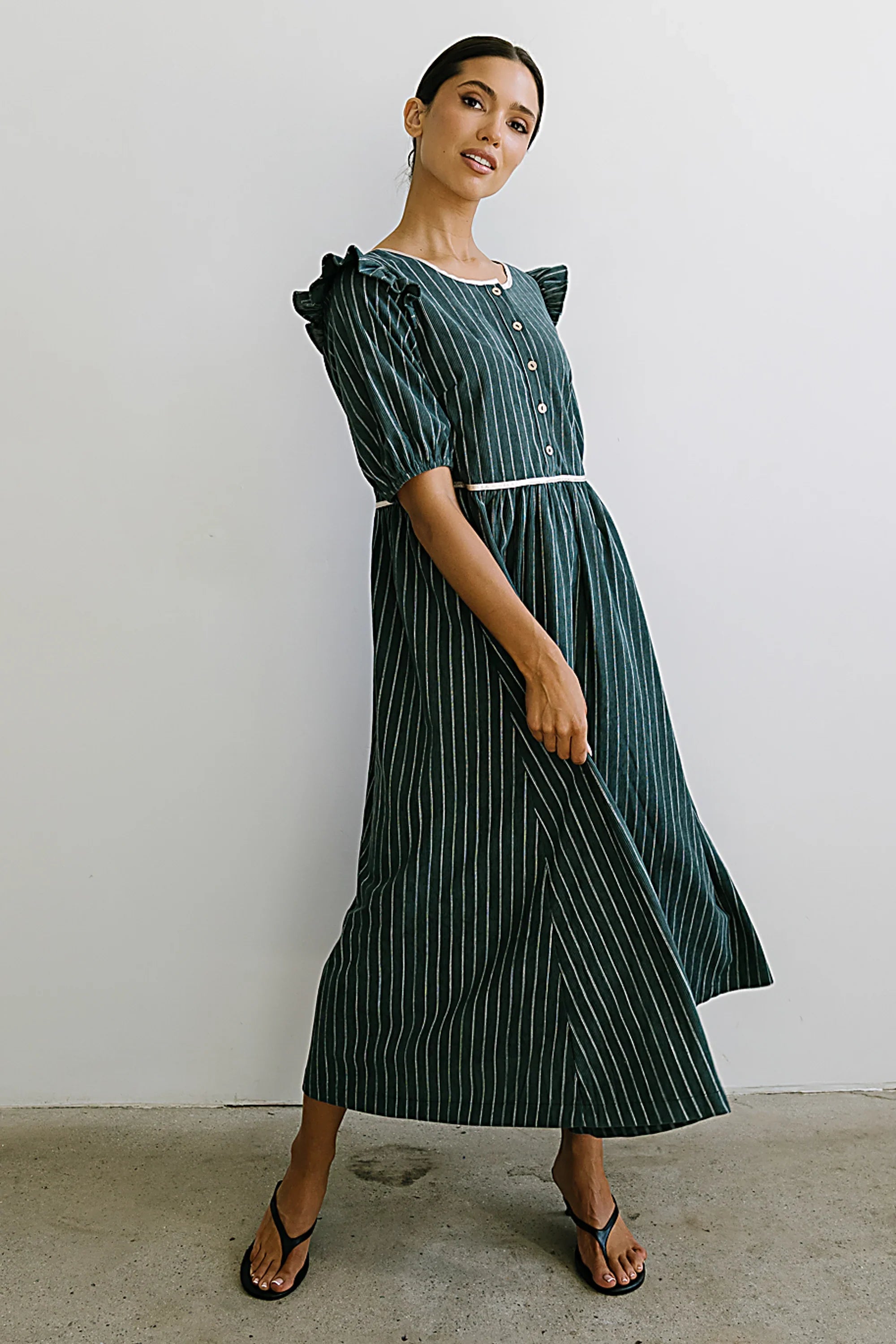 Berlin Corduroy Baby Doll Midi Dress in Green