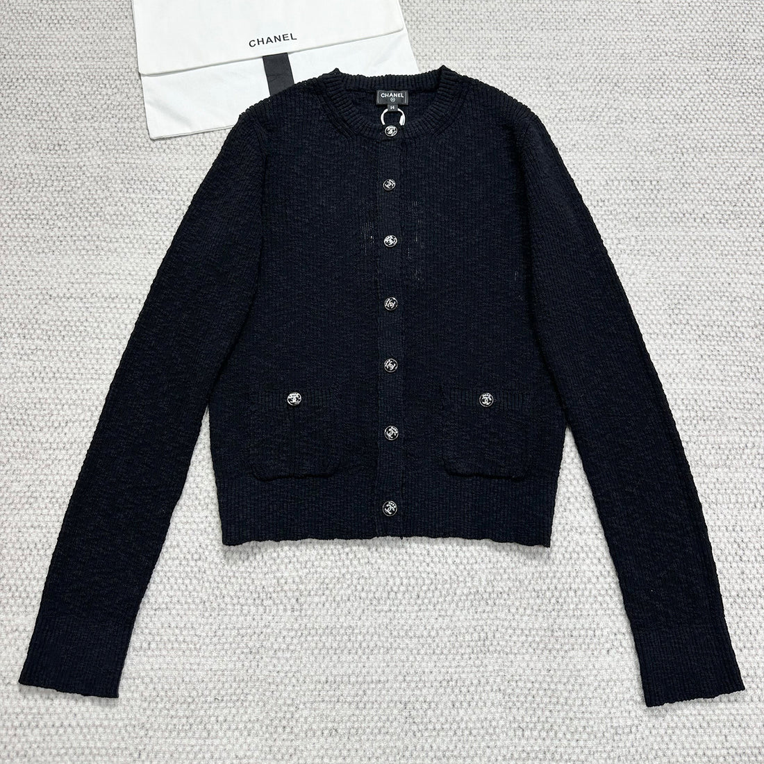 Chanel Women's Spring/Autumn Cotton Round Neck Single Button Plain Pocket Long Sleeve Knitted Cardigan Ngvp #2283