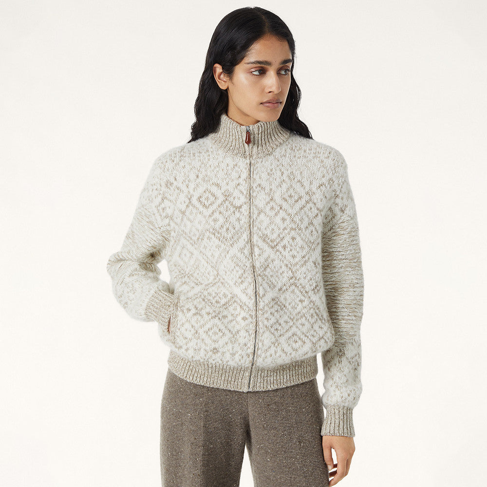 Loro Piana Paroo Bomber Sweater Cashmere White Beige#335464