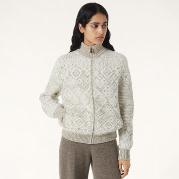 Loro Piana Paroo Bomber Sweater Cashmere White Beige#335464
