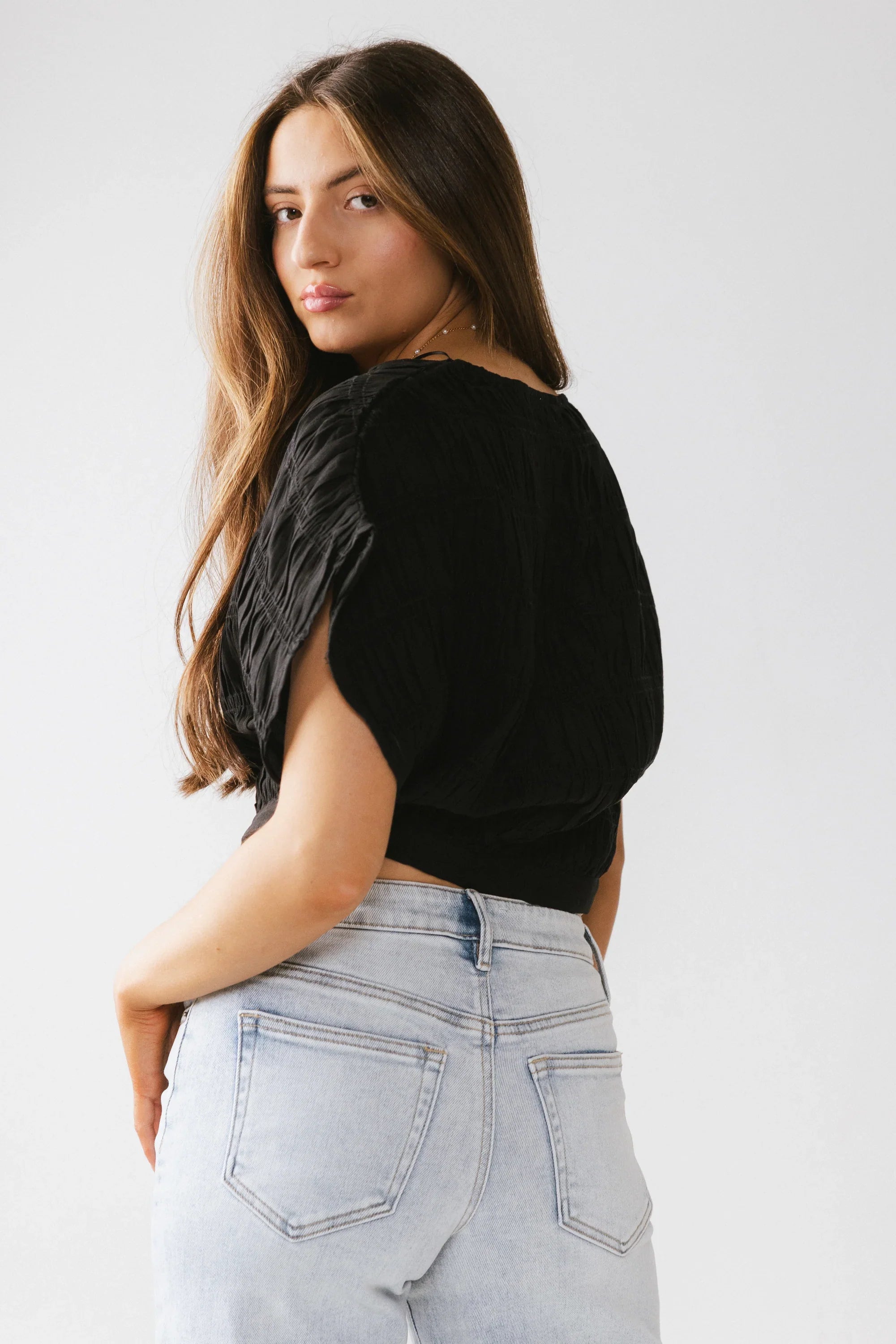 Alma Smocked Blouse in Black