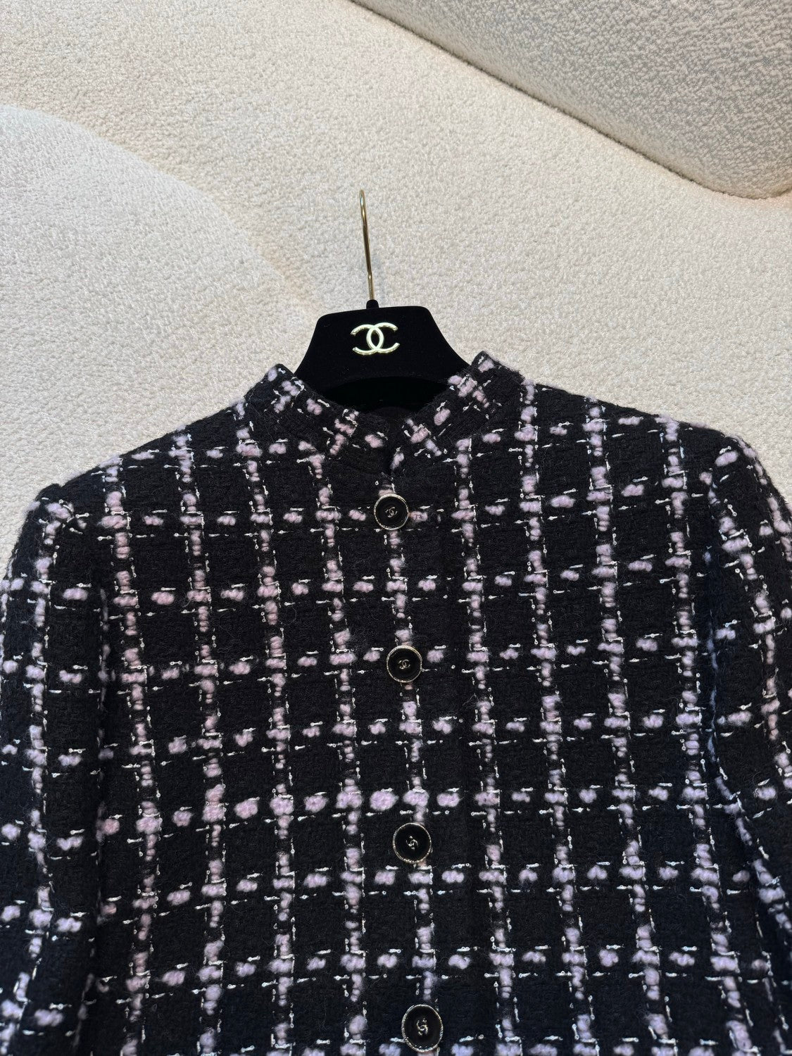Chanel Women's Fall/Winter Checkered Stand Collar Wool Blend Button-Up Multi-Color Long Coat Jacket Ngvp #2559