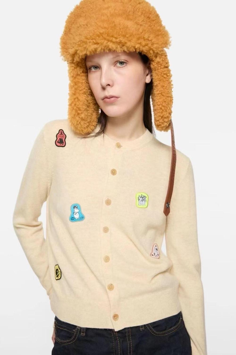 Acne Stuidos x moomin Co-branded women's cartoon round neck casual knitted cardigan #332139