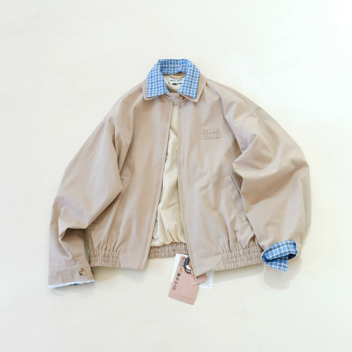 MiuMiu Women's Spring/Fall Fashion Casual Plaid Patchwork Collar Zipper Front Long Sleeve Jacket #79438