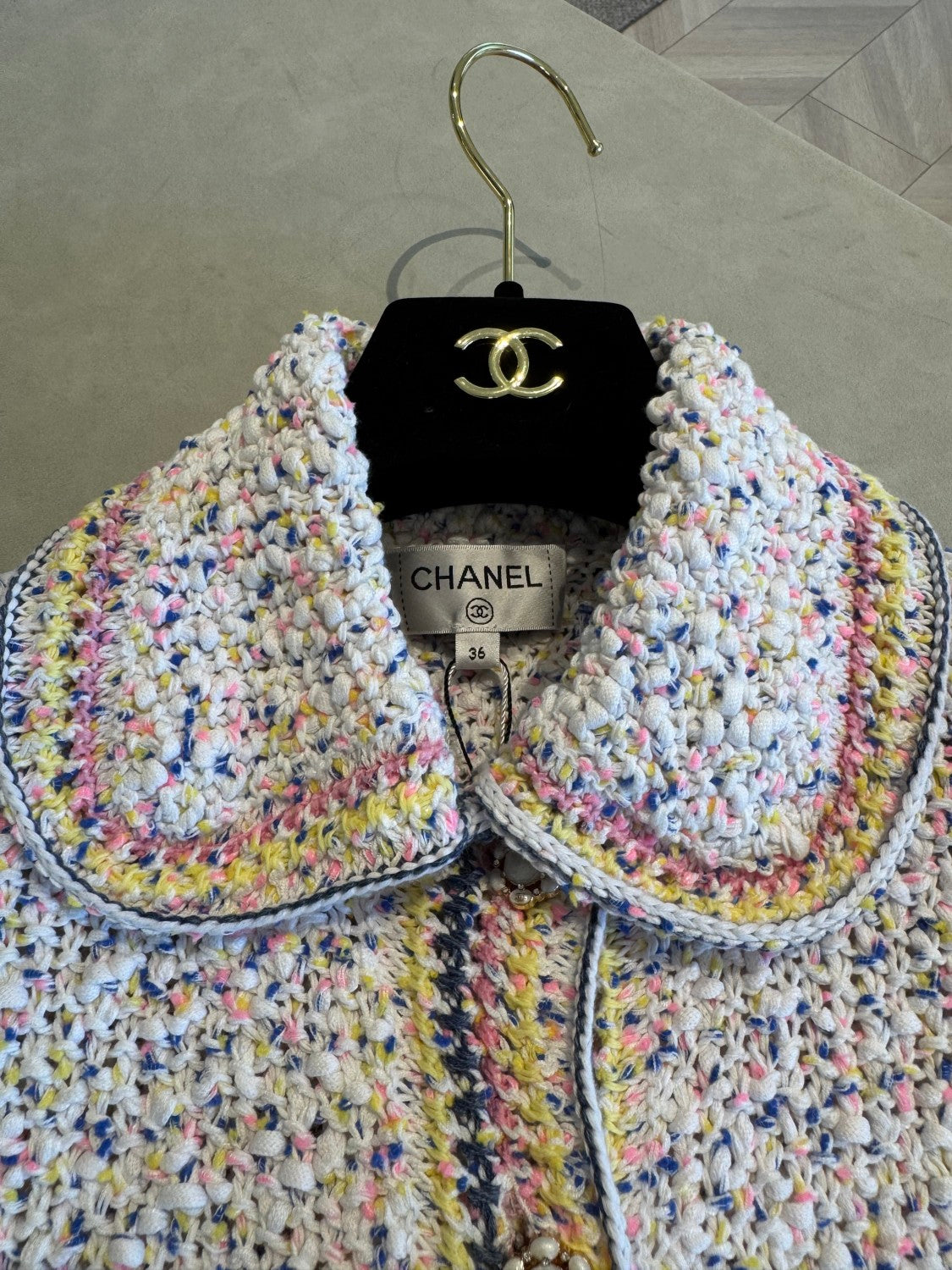 Chanel Women's Waist-Defining Single-Breasted Colorful Knit Cotton Long-Sleeve Cardigan Jacket Ngvp #2374