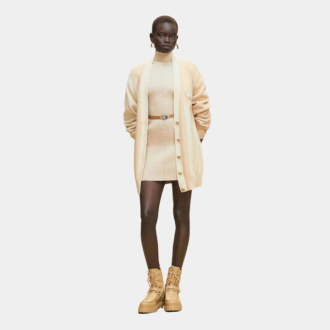 Hermes Long sleeve Long Cardigan Thick Bicolor Cotton #333633