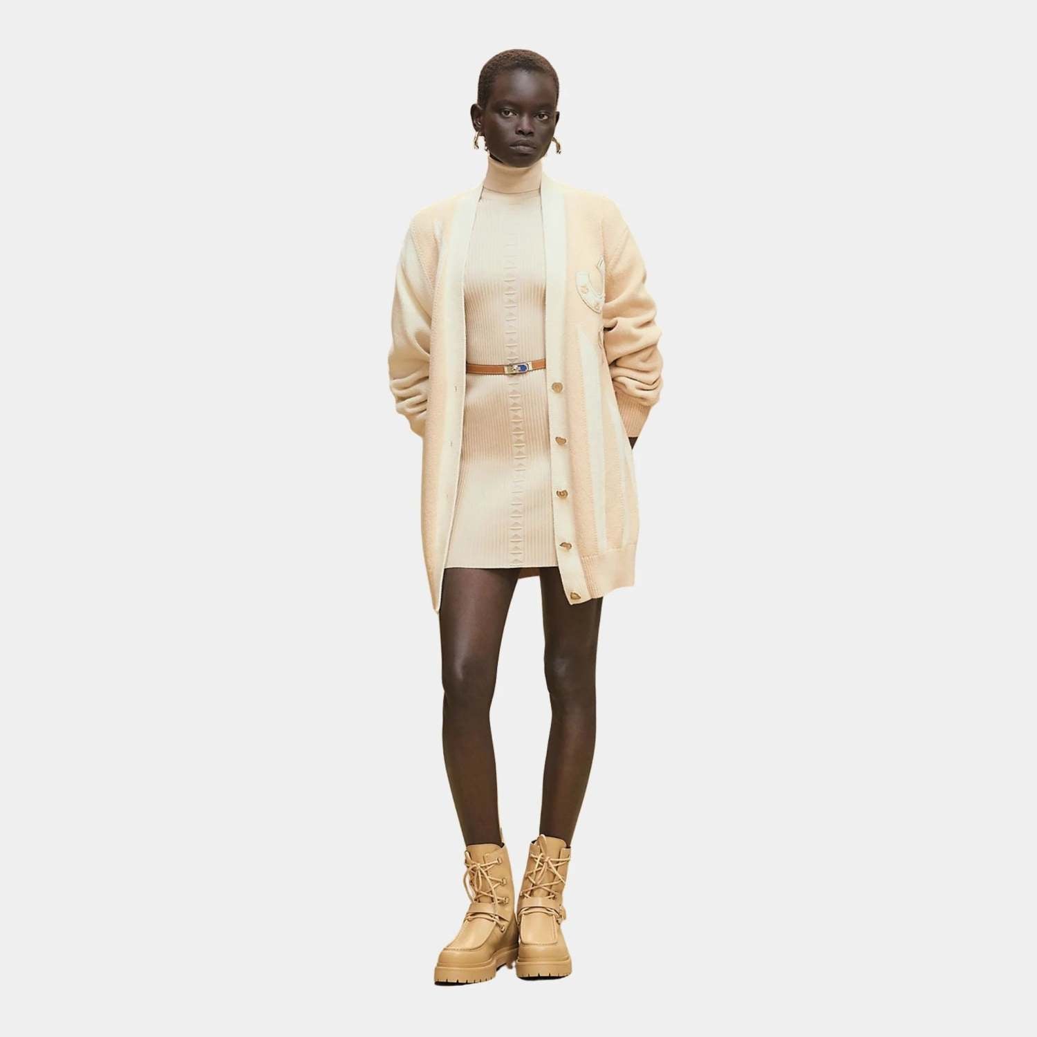 Hermes Long sleeve Long Cardigan Thick Bicolor Cotton #333633