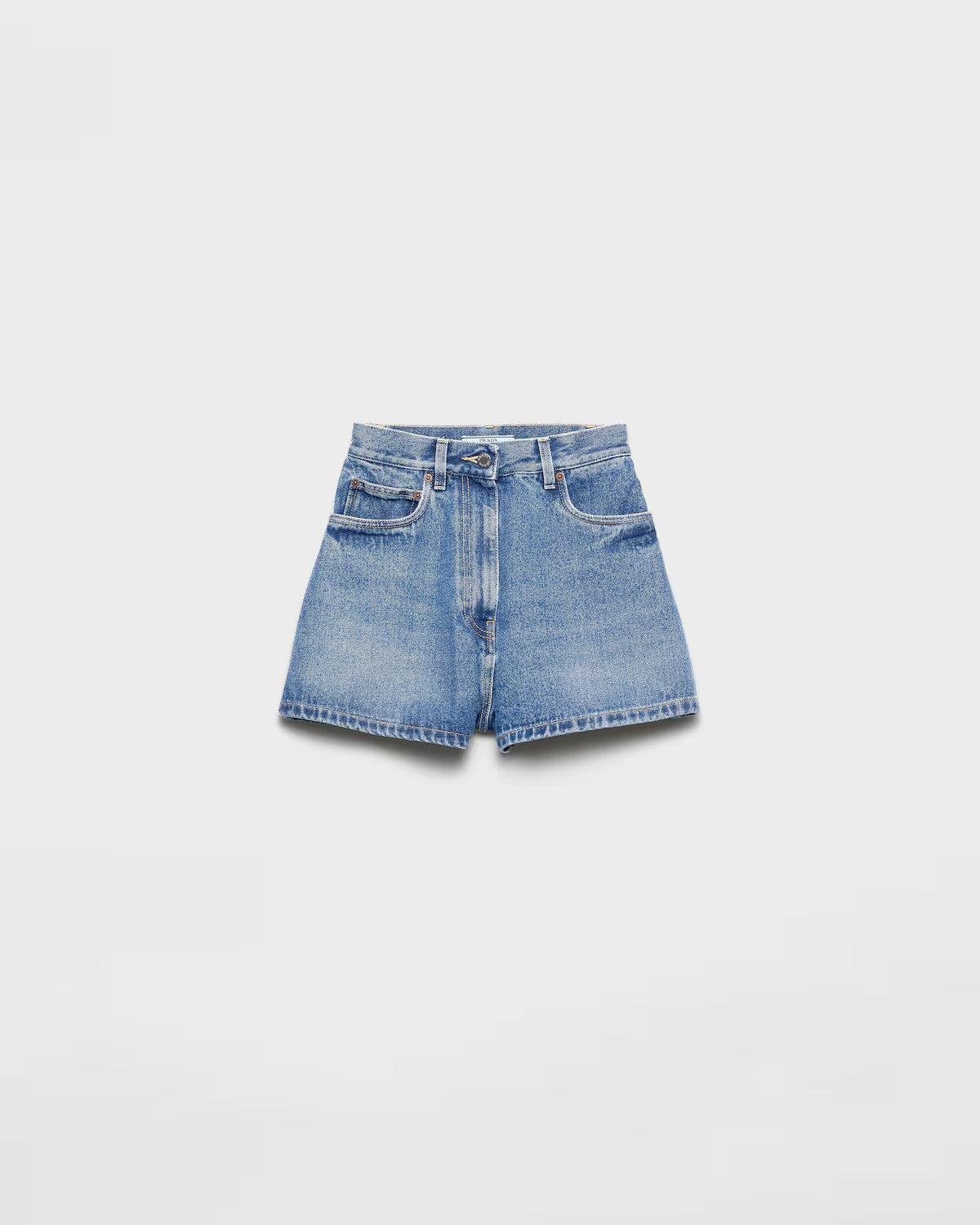 Prada Women's Summer High-Waisted Solid-Color Cotton Logo Denim Shorts #81526