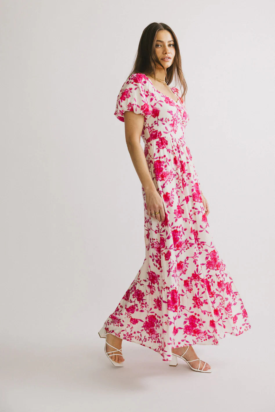 Mellanie Floral Maxi Dress in Fuchsia