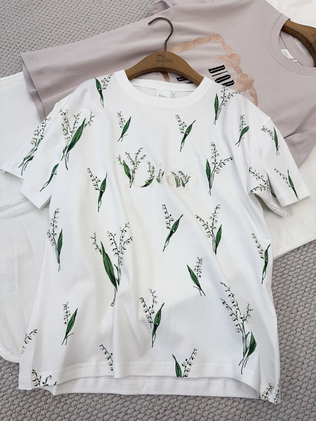 DIOR Oversized T-Shirt White Cotton Jersey with Multicolor Lily of the Valley Motif #377093