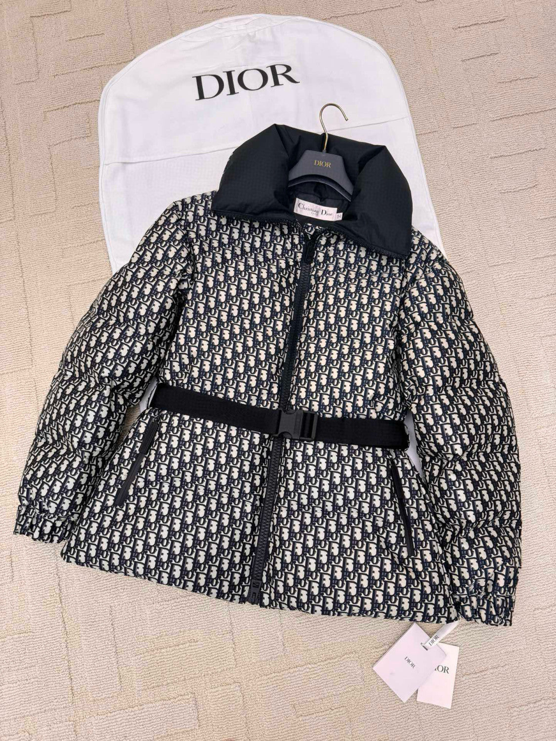 Dior DiorAlps Women's Winter Fashion Casual Twill Print Belted High-Neck Zipper Cotton Jacket #78982