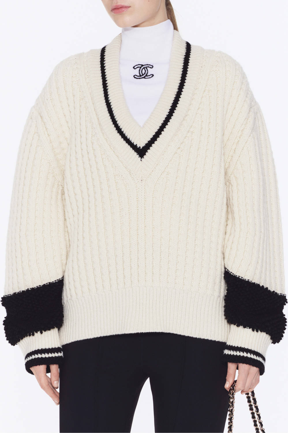 Chanel Pullover Wool Cream and Black #334450