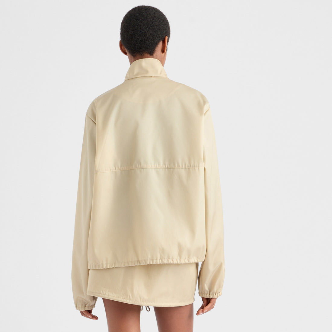 Prada Women's Spring/Fall Fashion Casual High Neck Zipper Jacket with Elastic Waist Zipper Half Skirt Suit Set #79313