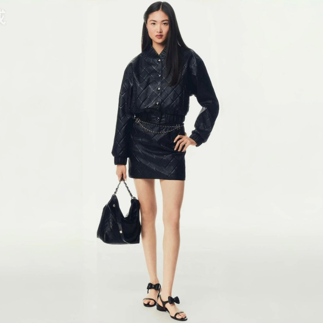 Chanel Women's Fall And Winter Luxury Diamond Pattern Sheepskin Leather Jacket Coat Five Pants Leather Pants Fashion Trend Black Temperament Suit Set Ngvp #2436