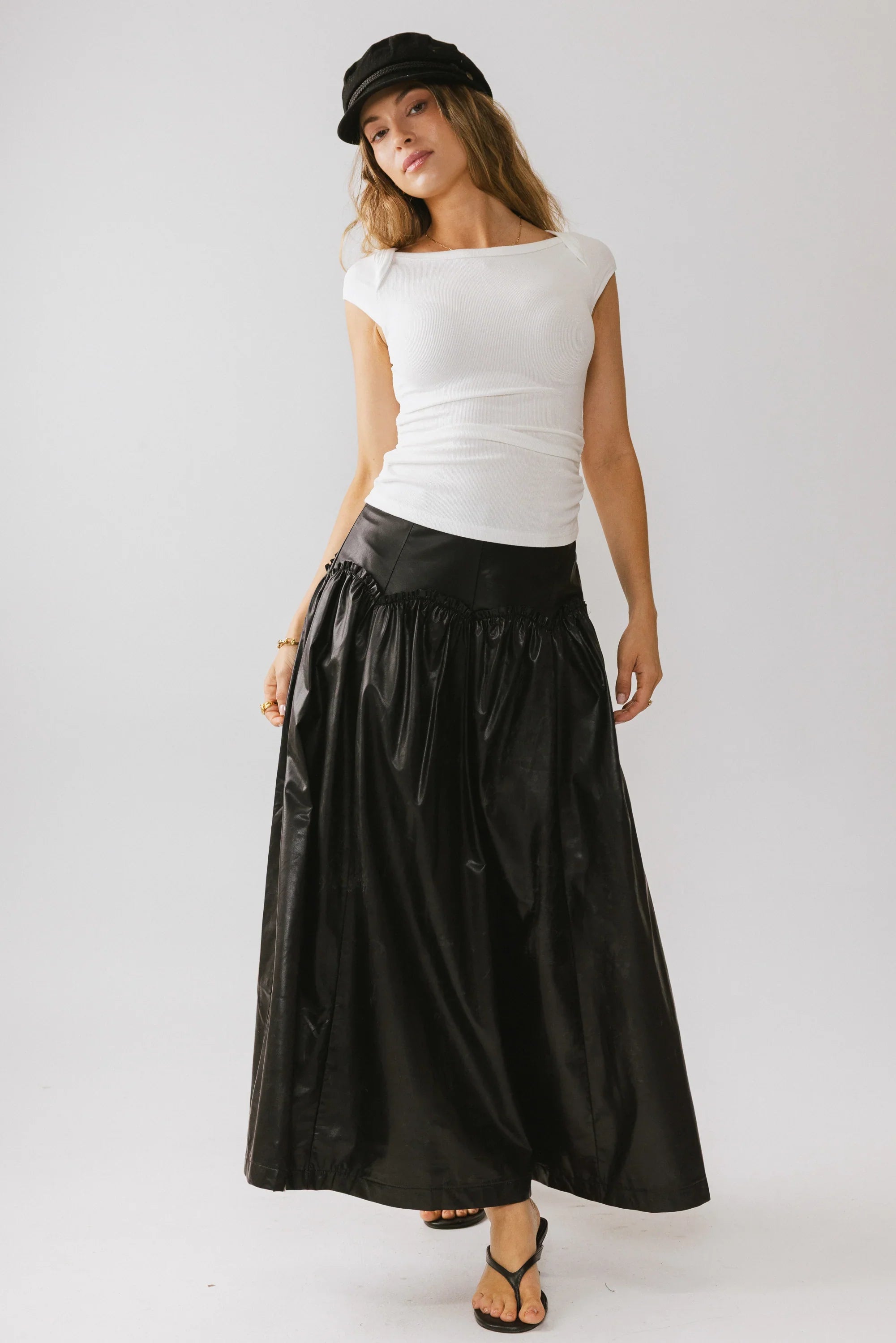 Leia Cap Sleeve Basic Top in Cream