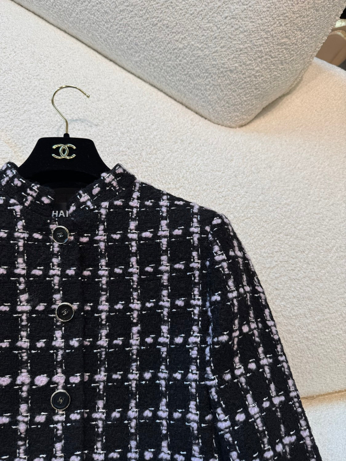 Chanel Women's Fall/Winter Checkered Stand Collar Wool Blend Button-Up Multi-Color Long Coat Jacket Ngvp #2559