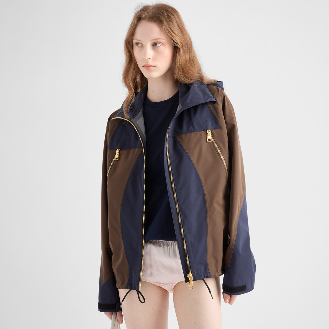 Prada Men's And Women's Spring/Fall Fashion Casual Hooded Zipper Color Block Nylon Hooded Jacket #79183