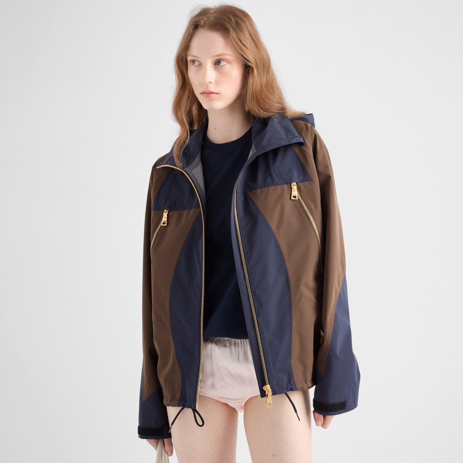 Prada Men's And Women's Spring/Fall Fashion Casual Hooded Zipper Color Block Nylon Hooded Jacket #79183