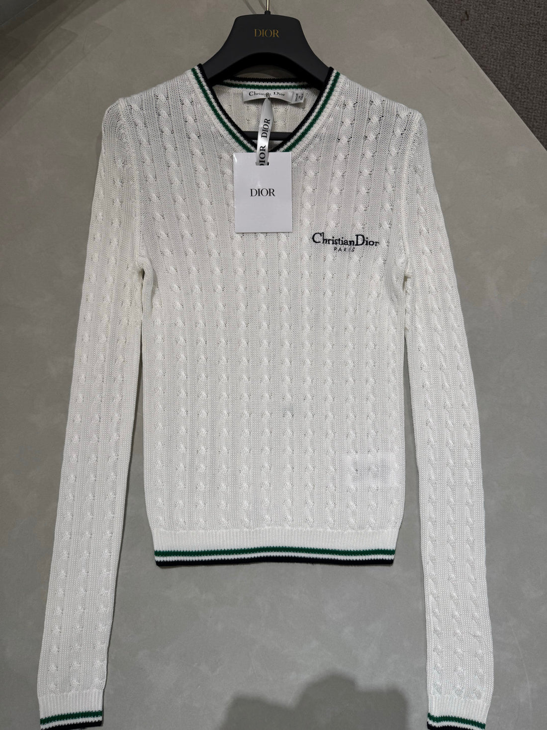Dior Women's Fall And Winter Vibe Knit Sweater White Vintage Embroidery Knitted Sweater Fashion Casual Thin Sweater #81638