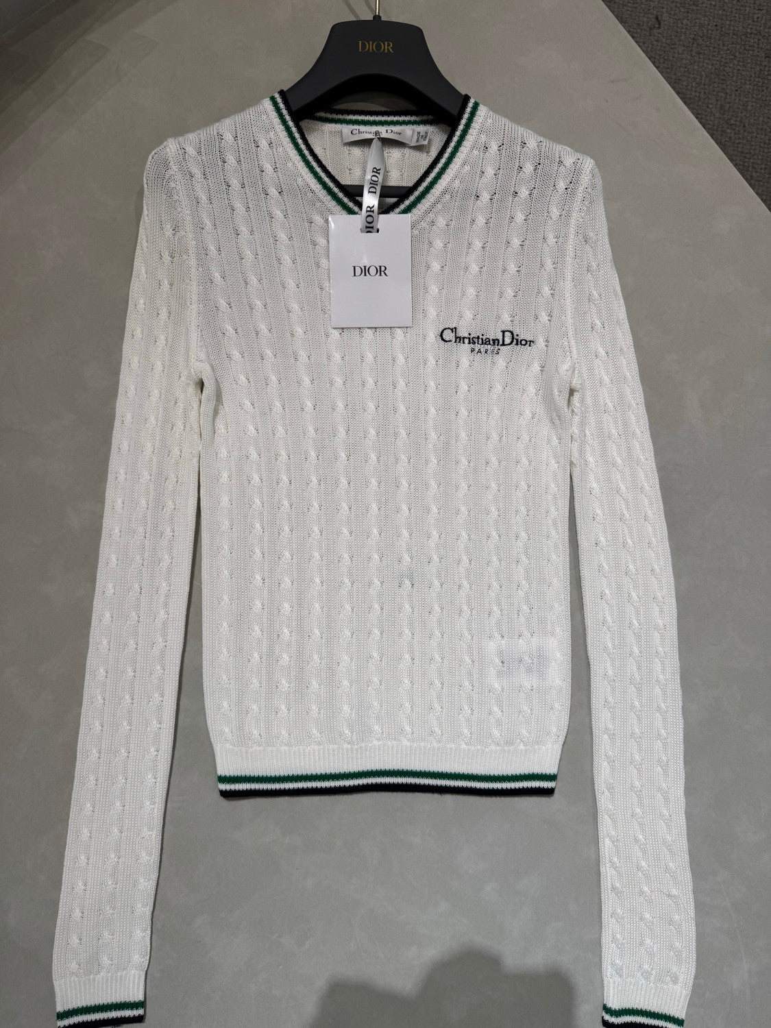 Dior Women's Fall And Winter Vibe Knit Sweater White Vintage Embroidery Knitted Sweater Fashion Casual Thin Sweater #81638