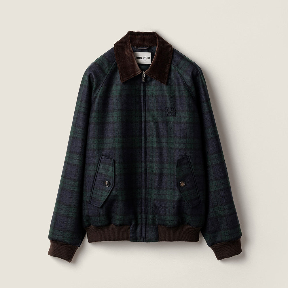 MiuMiu Women's Blue green Checked Twill Blouson Jacket #333542