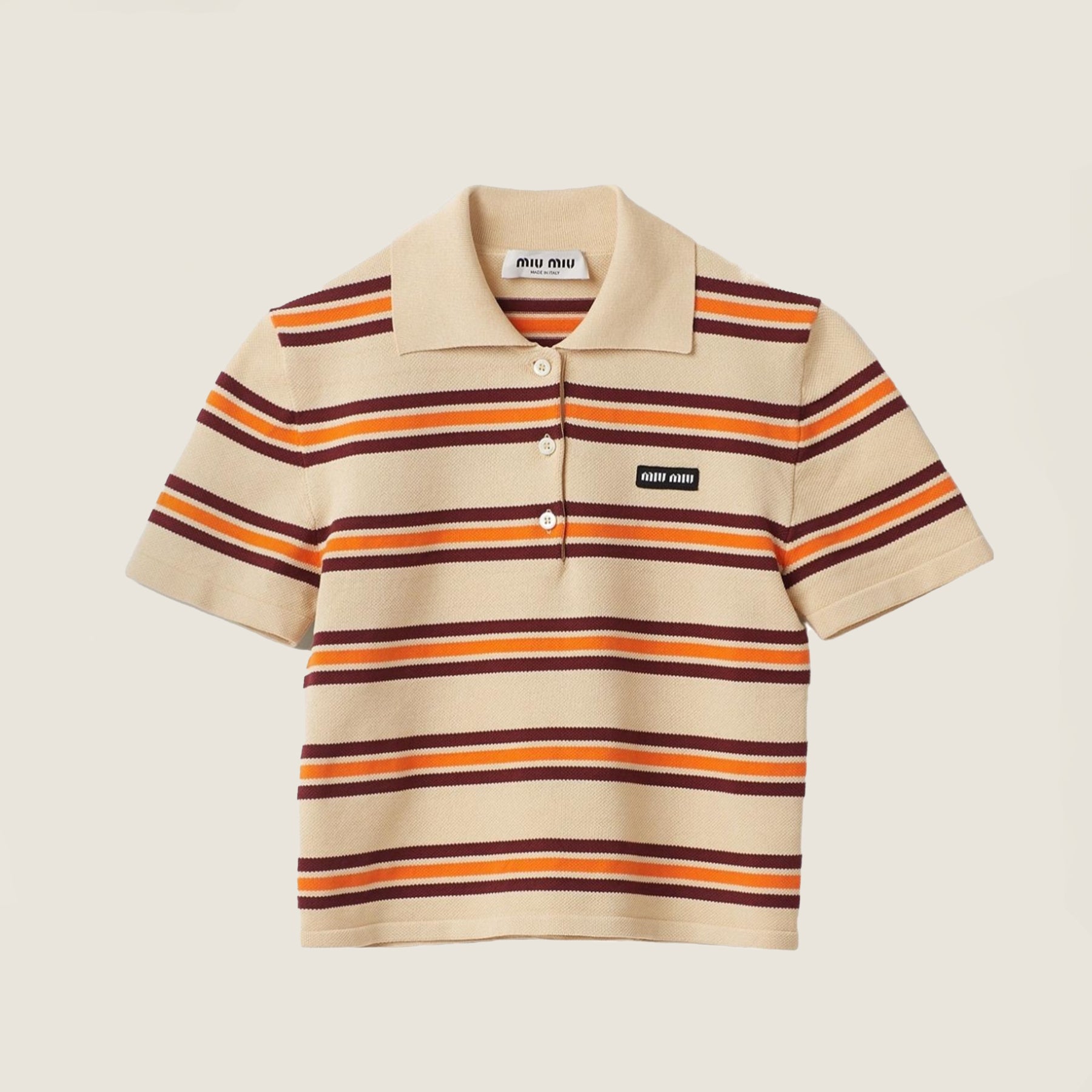 MiuMiu Women's Spring And Summer Striped Polo Shirt Knitted Fashion Trend Retro Short-sleeved Logo Short T-shirt Tops #81639