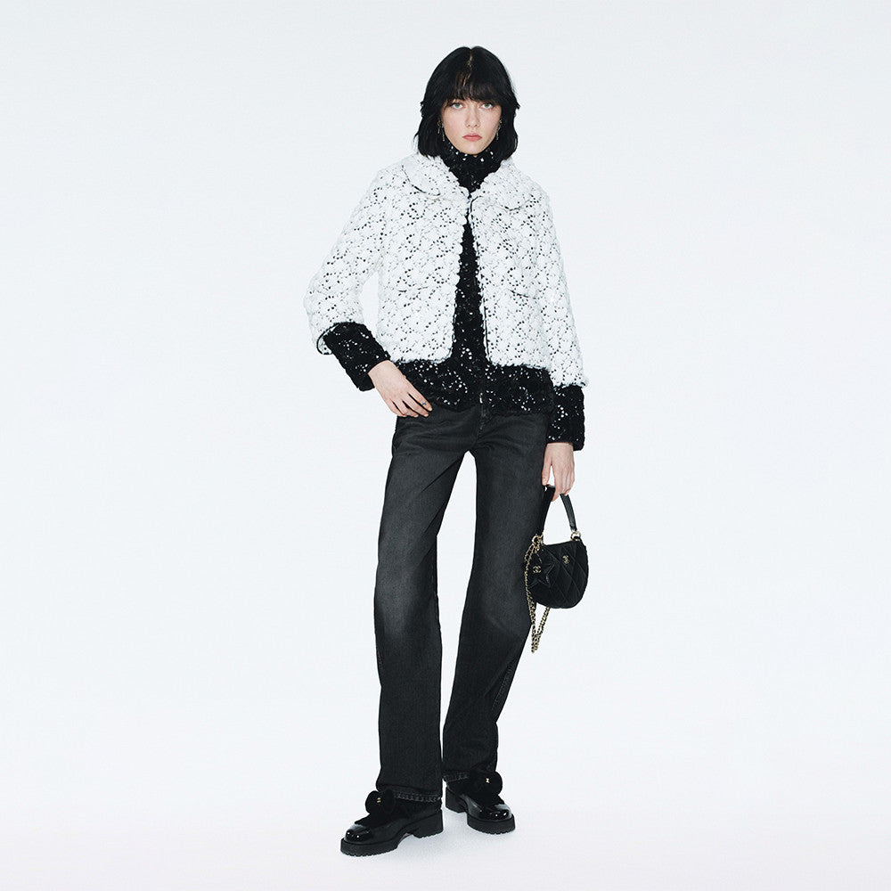 Chanel Jacket Mixed Fibers Sequins White Black #334701