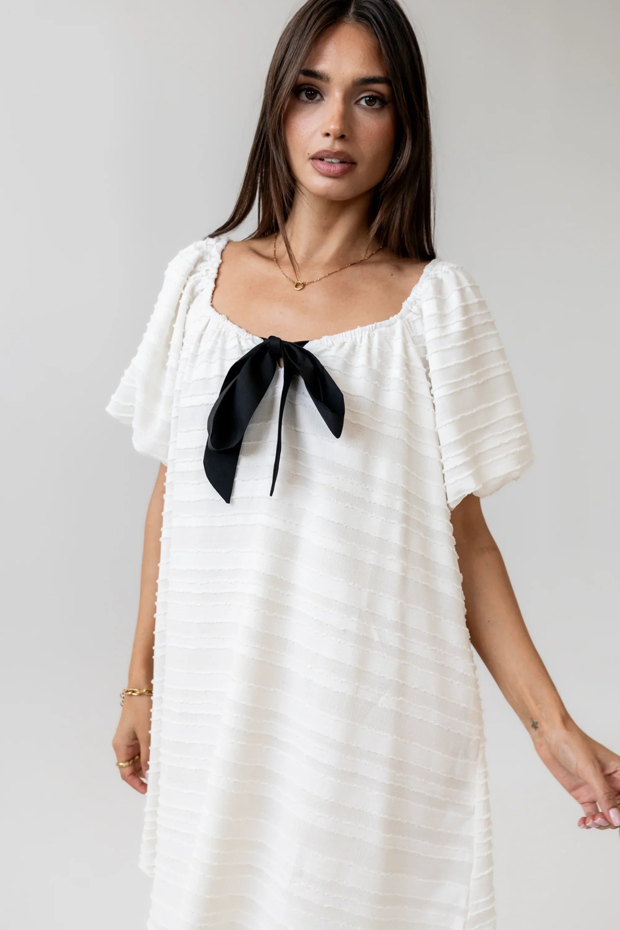 Minnie Textured Baby Doll Dress in Ivory