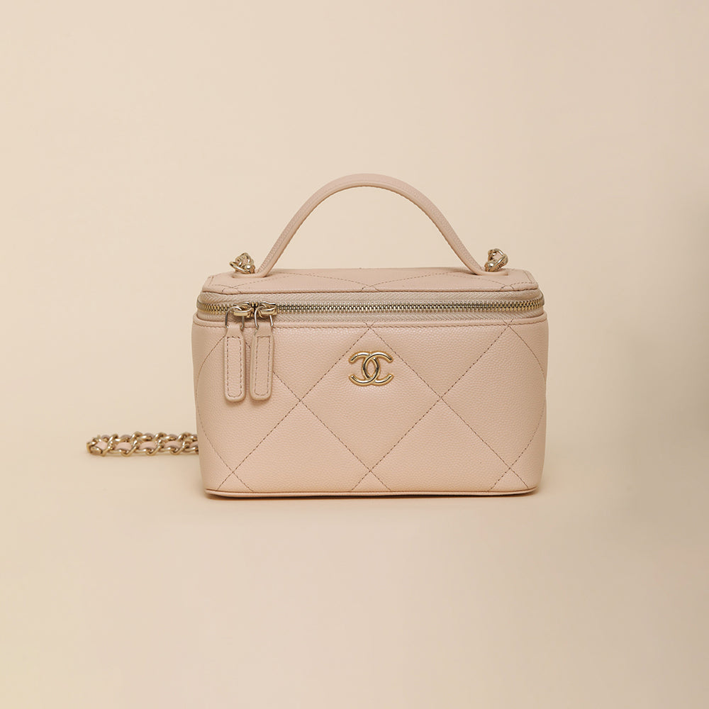Chanel Long Vanity With Chain Grained Shiny Calfskin Gold Tone Metal Black #332777