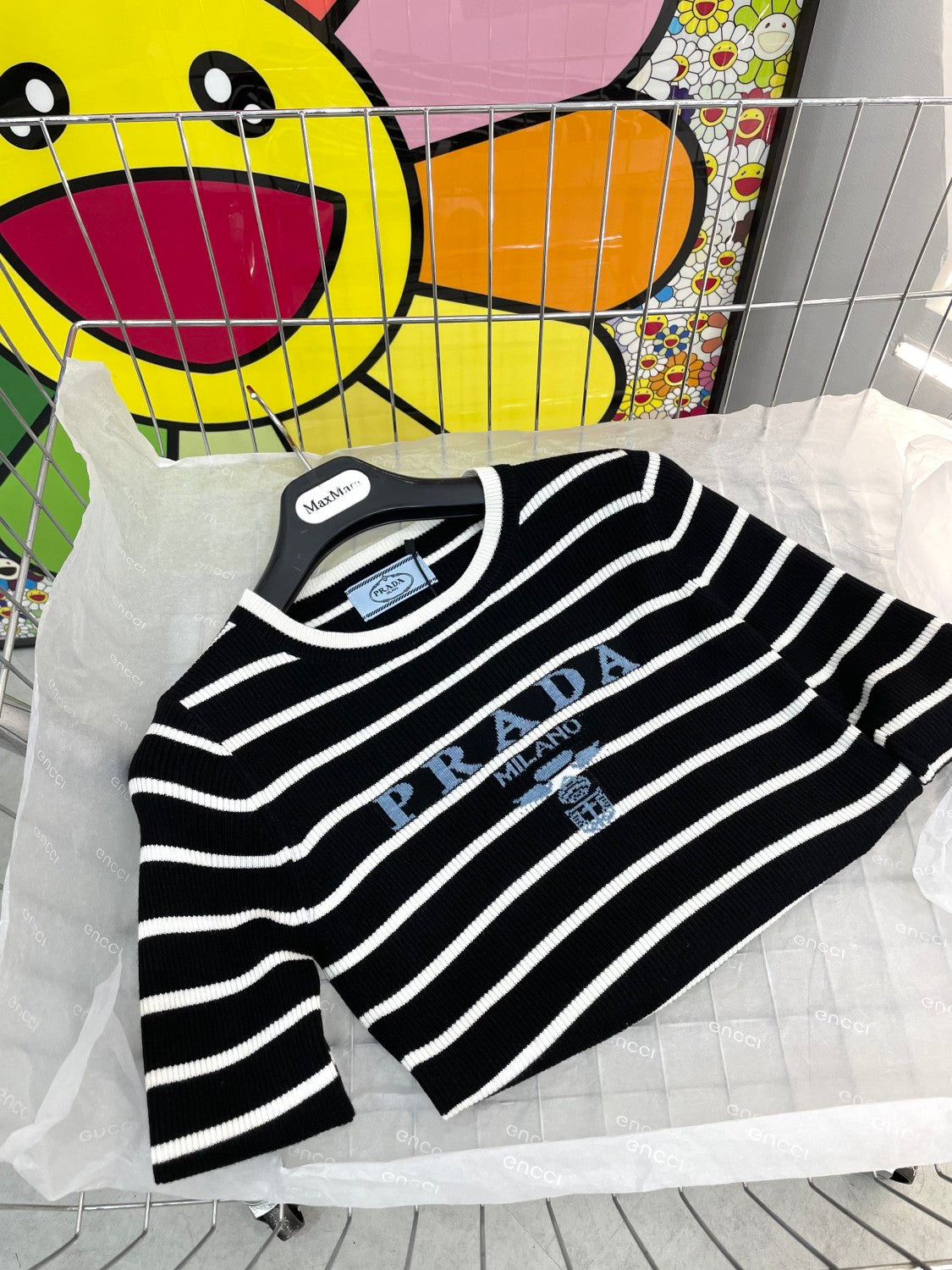 Prada Women's Autumn/Winter Fashion Casual Striped Color-Block Logo Letter Round Neck Wool Knit Sweater #78375