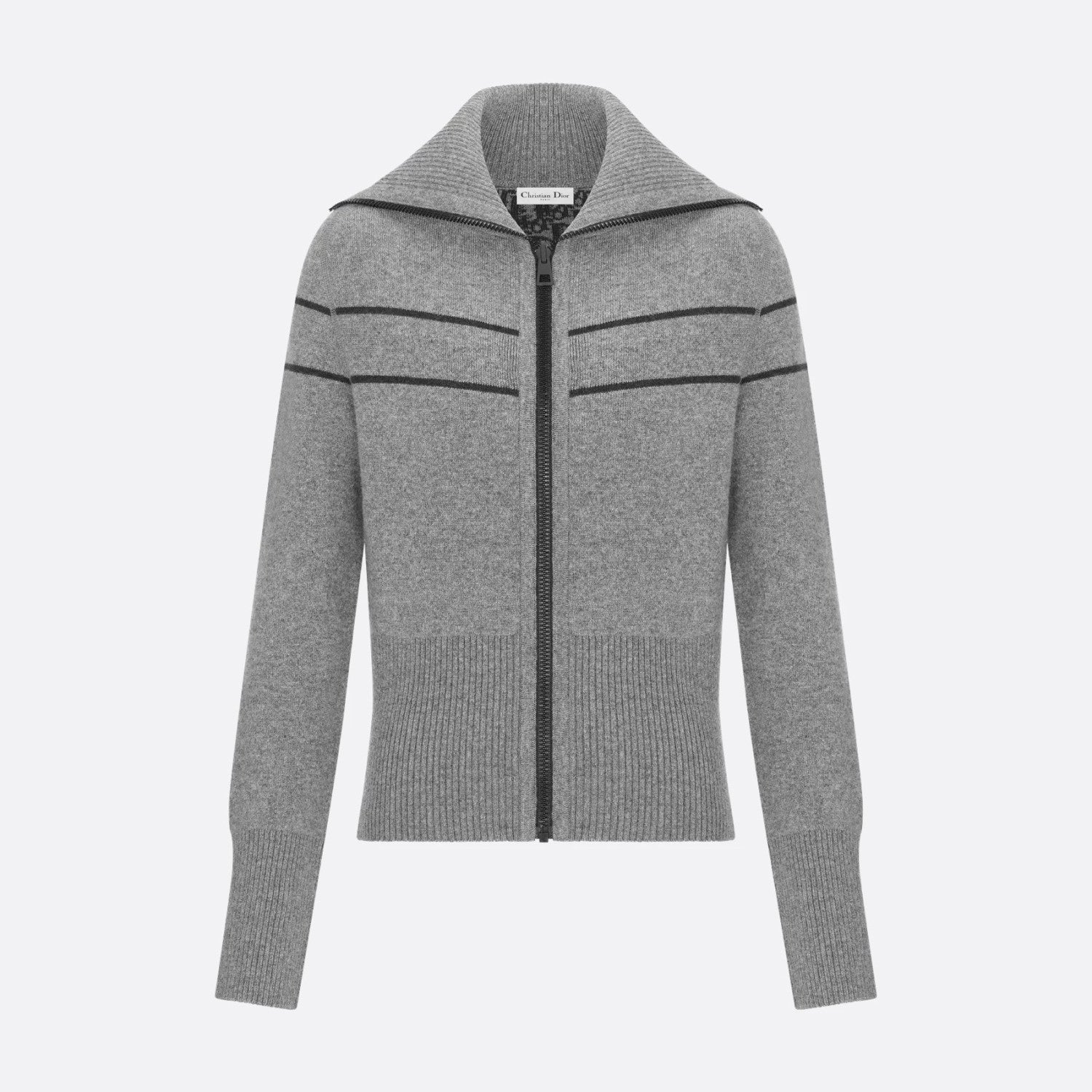 Dior Women's Fall/Winter Fashion Casual Reversible Cardigan with Zipper Oblique Print Wool Knit Cardigan With Elastic Waistband Solid Color Oblique Print Bell Bottom Pants Wide Leg Pants Suit Set #79342