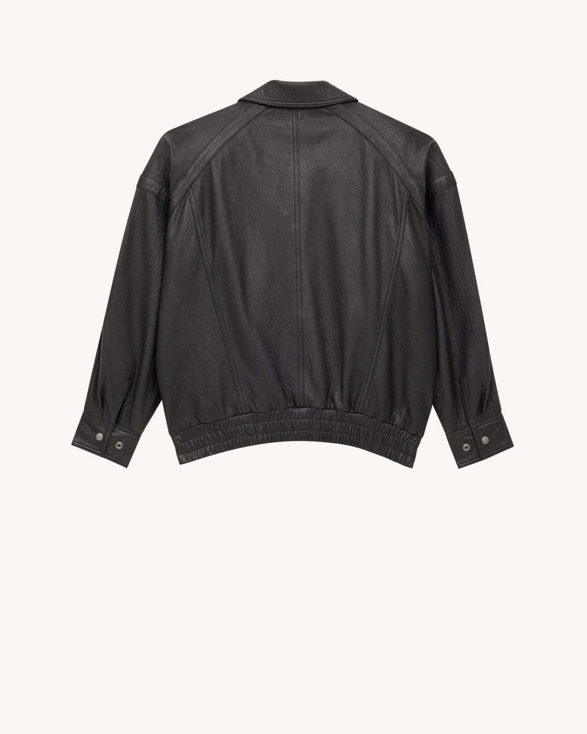 Saint Laurent Women's Bubbled Lambskin Bomber Jacket Spring/Fall Stand Collar Zipper Pilot Jacket Solid Color Motorcycle Leather Jacket Ngvp #2714