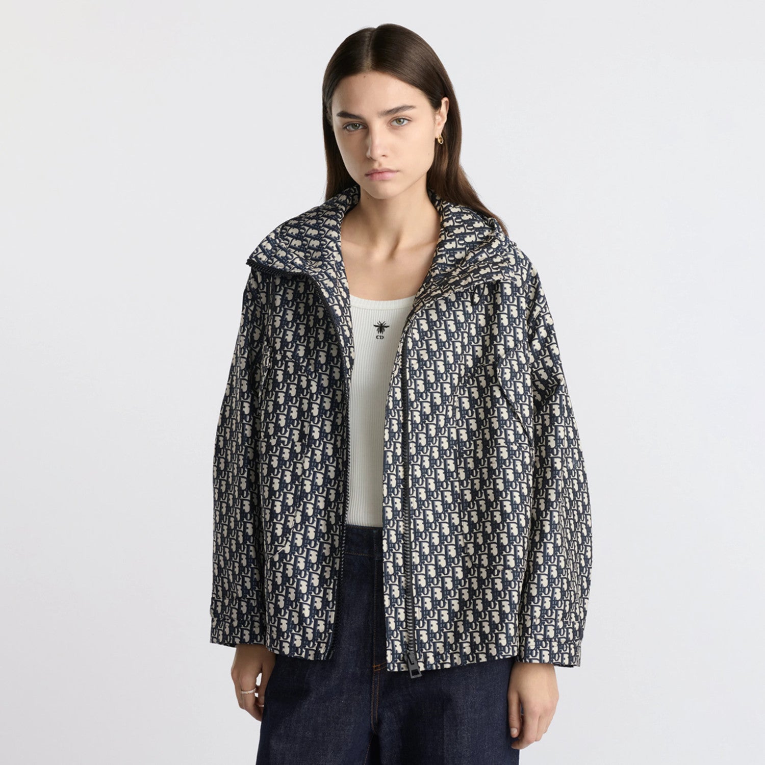 Dior Women's Fashionable Casual Winter Hooded Zipper Jacket Twill Print Long Sleeve Outerwear Jacket #78674