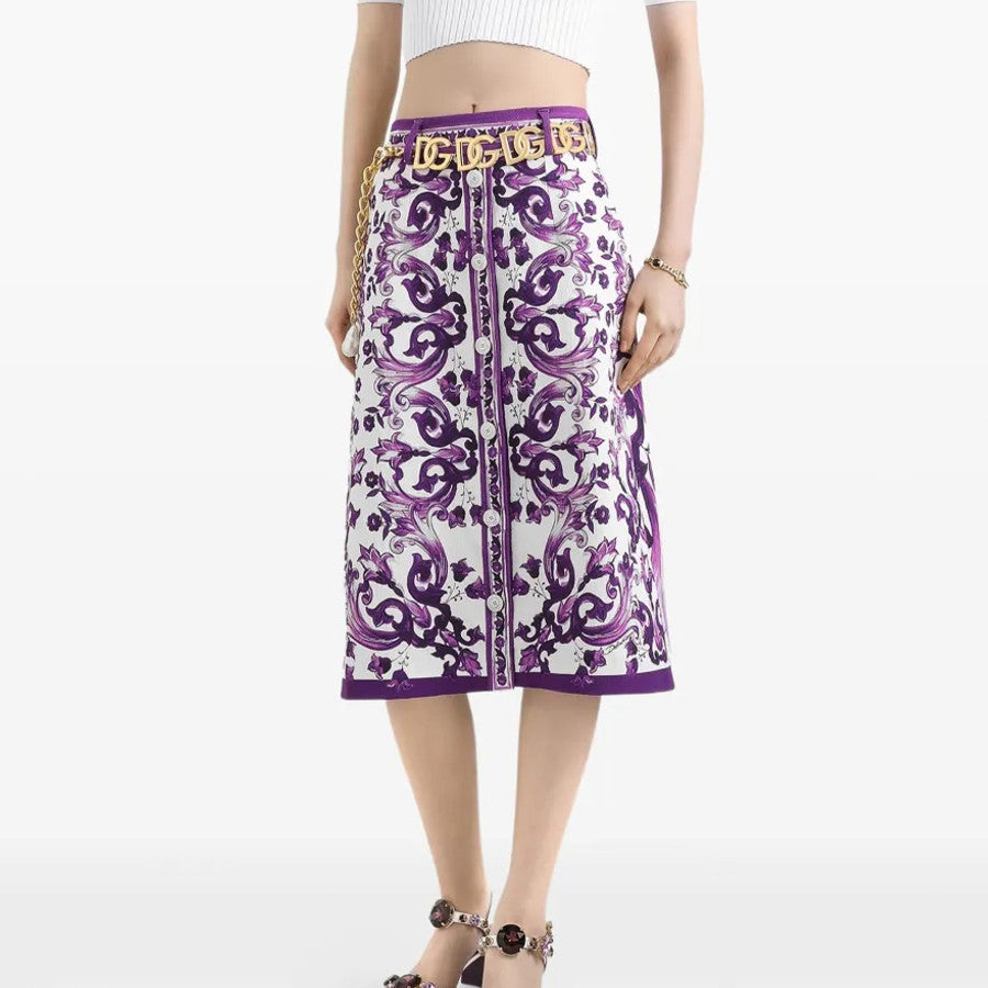 Dolce&Gabbana Women's High Street Summer Floral Print Zipper Fitted Casual Skirt #81492