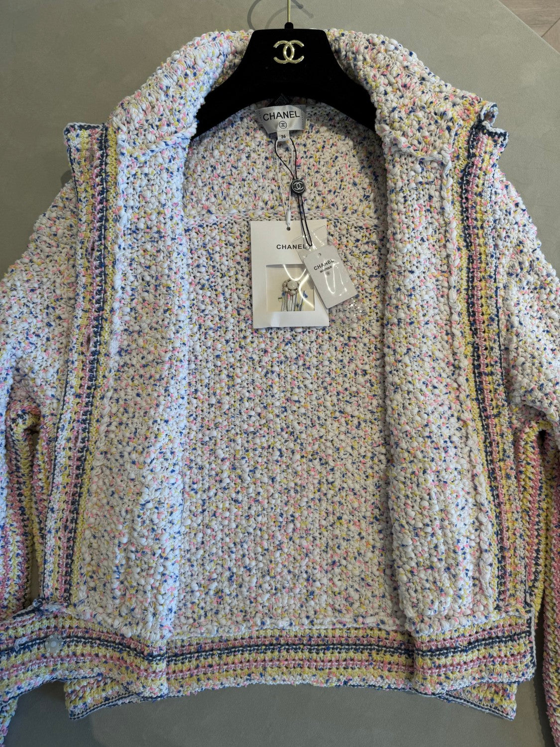 Chanel Women's Waist-Defining Single-Breasted Colorful Knit Cotton Long-Sleeve Cardigan Jacket Ngvp #2374