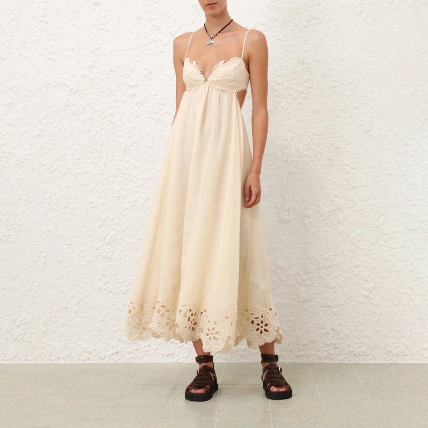 Zimmermann Women's Spring/summer Linen Lace Elegant Temperament Long Dress Fashion Casual Camisole Vest Dresseses Ngvp #2241
