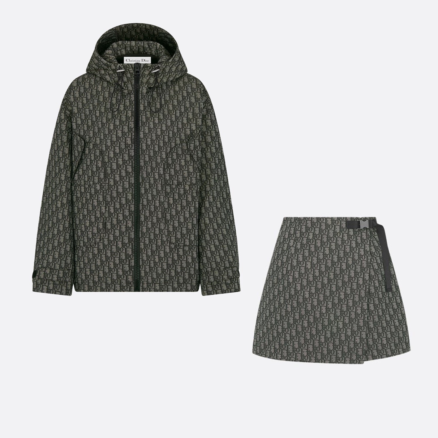 Dior Women's Spring/Fall Fashion Casual Hooded Zipper Jacket with Oblique Print Jacquard Casual Skirt Skirt Set #78938