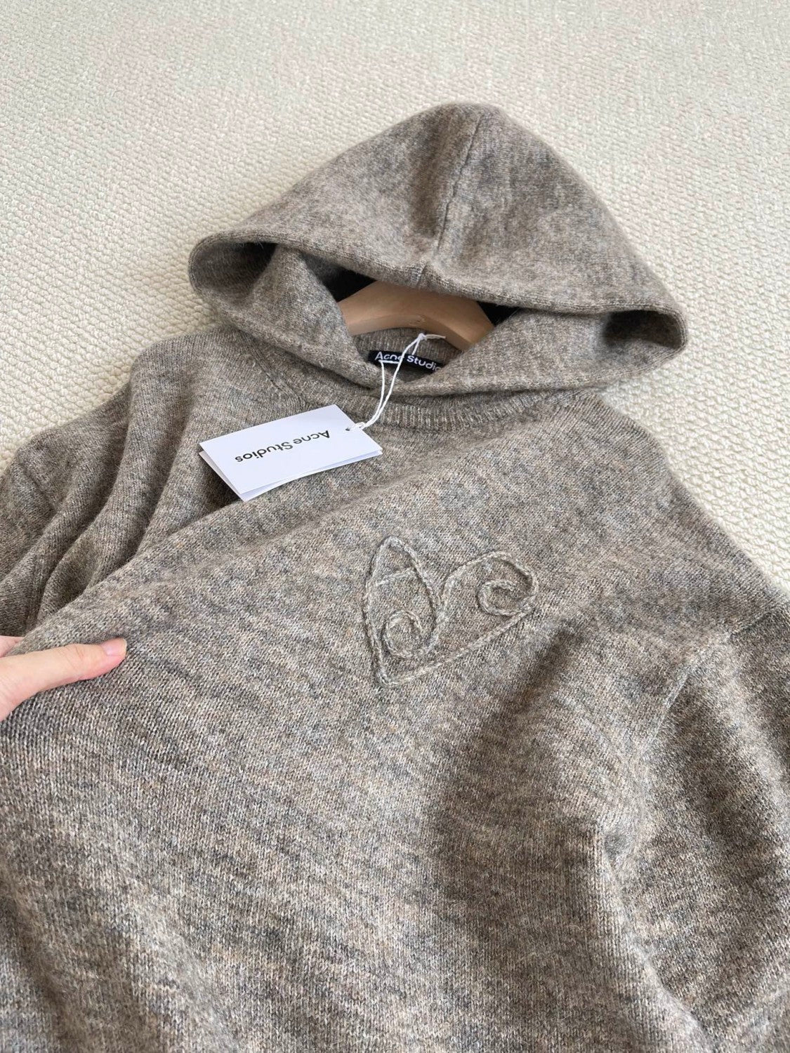 Acne Studios FW25 Women's Layered Wool Hoodie Beige Plaid Patchwork Sweater #332244