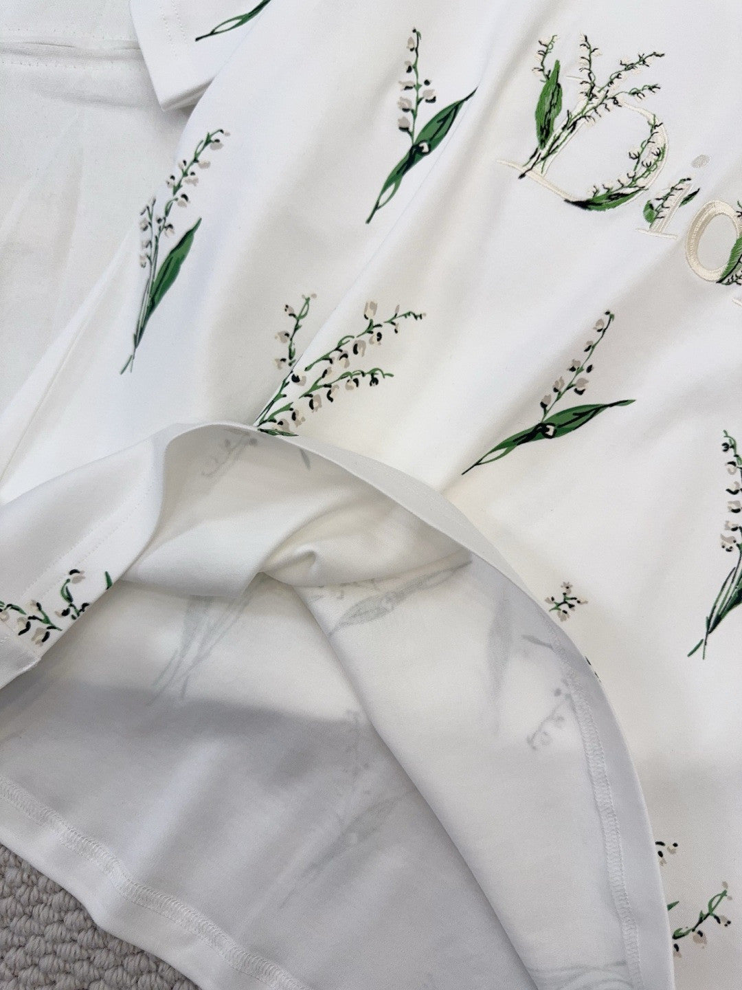 DIOR Oversized T-Shirt White Cotton Jersey with Multicolor Lily of the Valley Motif #377093