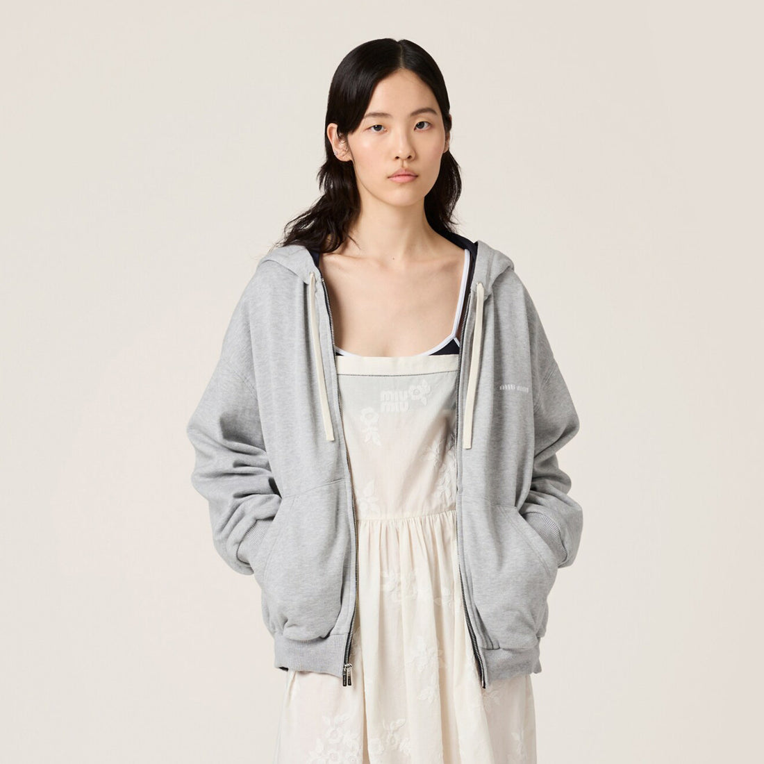 MiuMiu Women's Spring/autumn Fashion Casual Plain Knit Cotton Nylon Reversible Hooded Zipper Jacket #78399