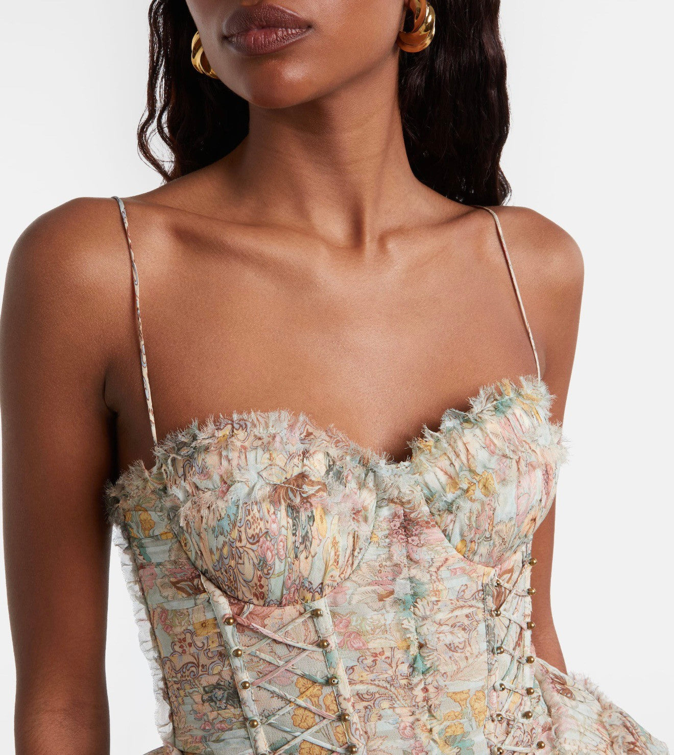 Zimmermann Rebellion Frayed Mini Dress Mint Floral #336019