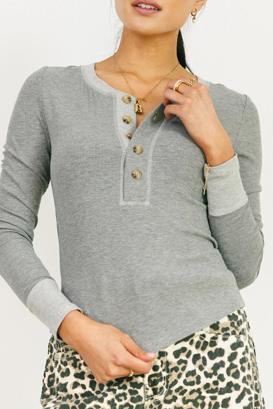 Elise Ribbed Top in Grey