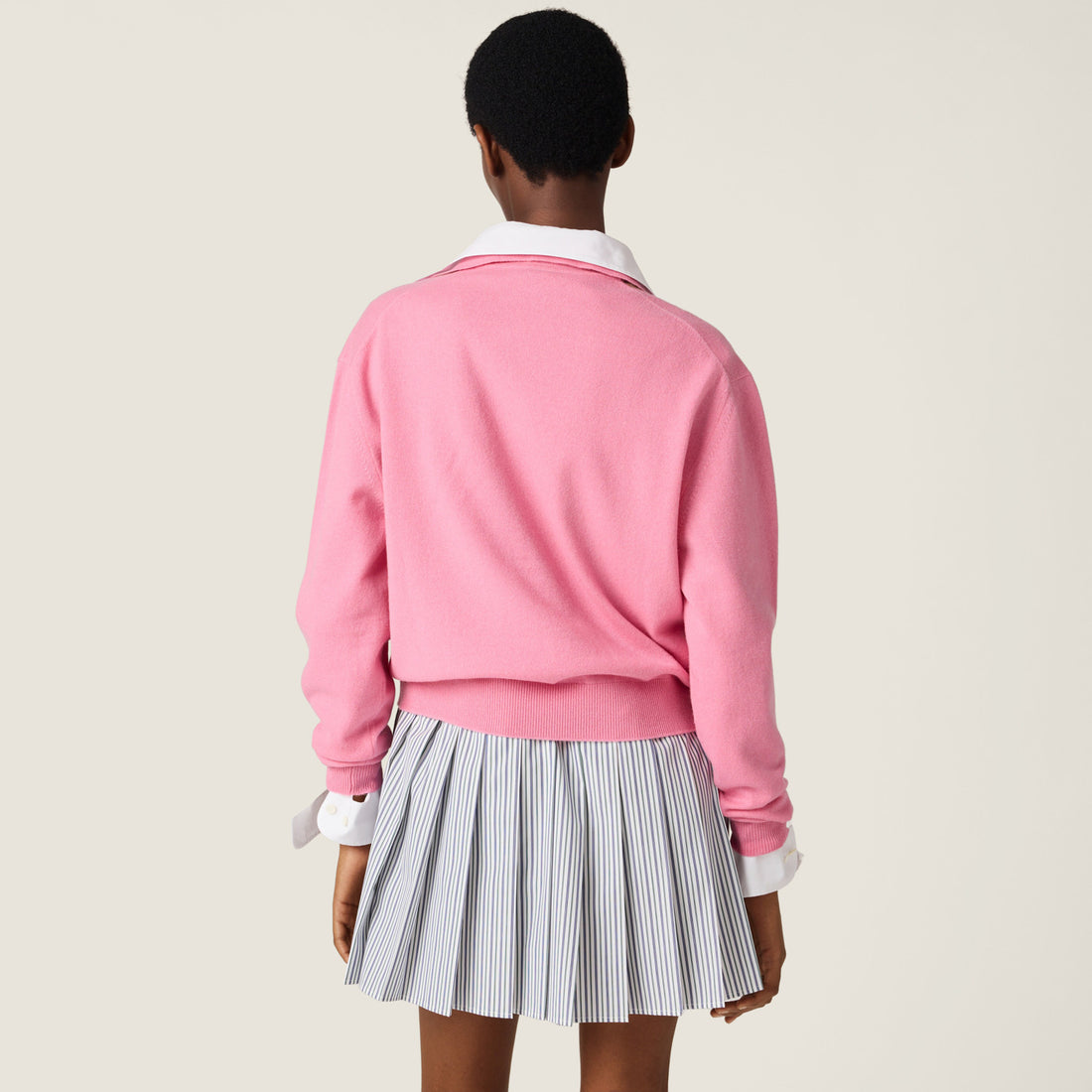 MiuMiu Women's Fashion Classic Half Zip Polo Shirt With V Neck Design And Pullover Sweater #79516