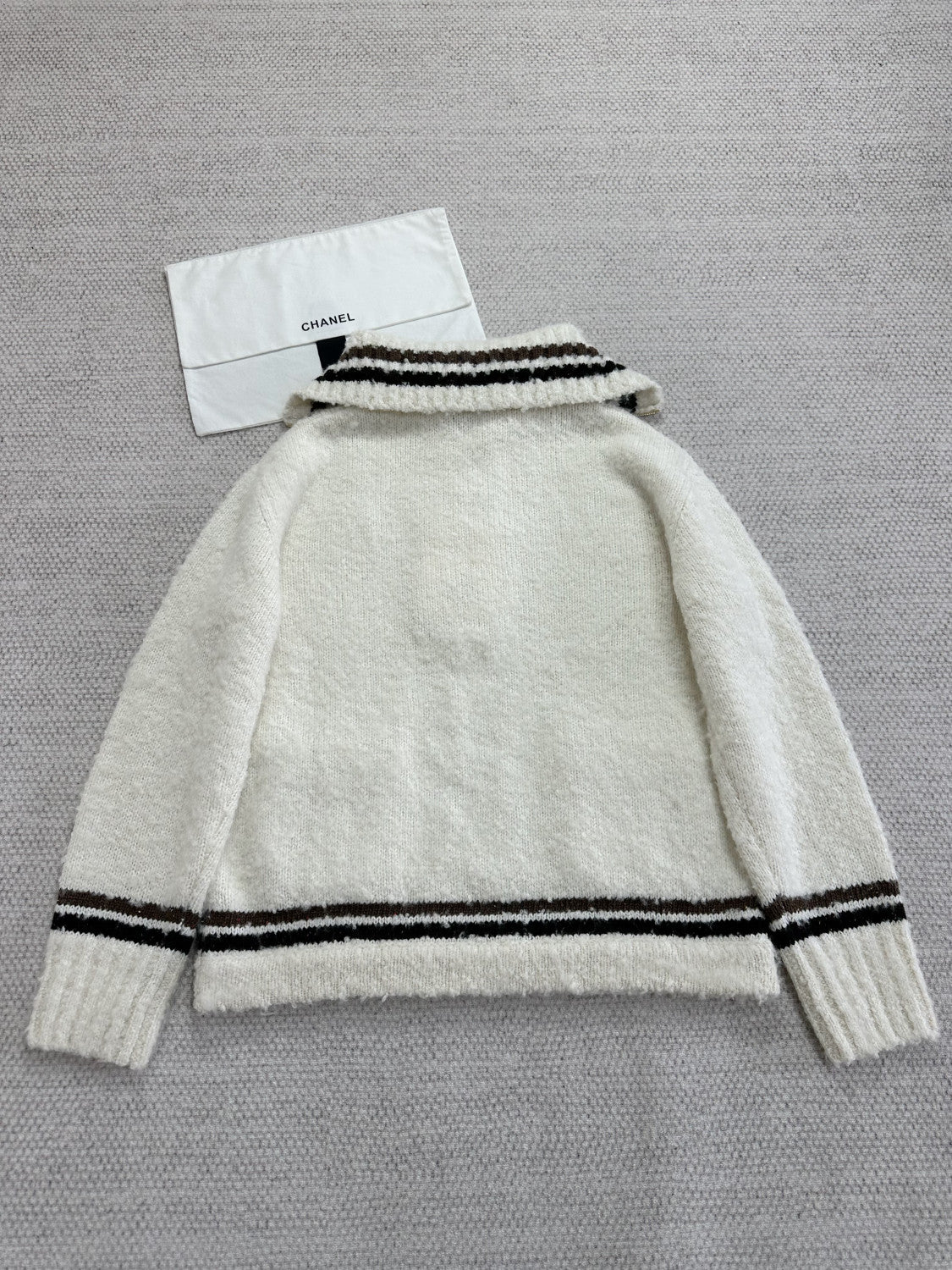 Chanel Sweater Cashmere Alpaca White Brown #376477