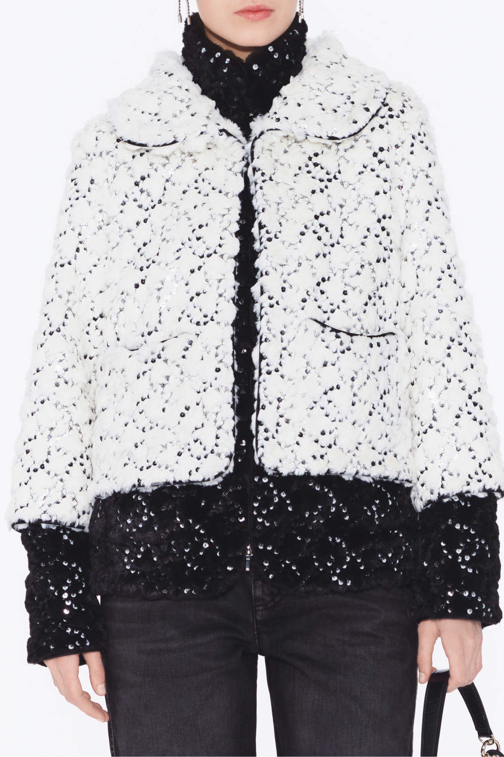 Chanel Jacket Mixed Fibers Sequins White Black #334701